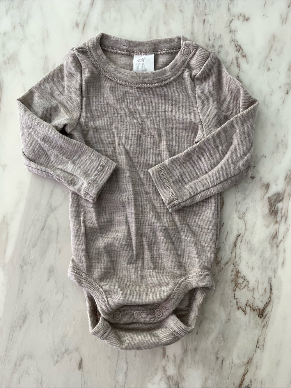 H&M Neutral Taupe Long Sleeve Baby Bodysuit